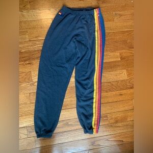 Aviator Nation SZ S pre-Loved Dark Gray Joggers with Rainbow Stripe.